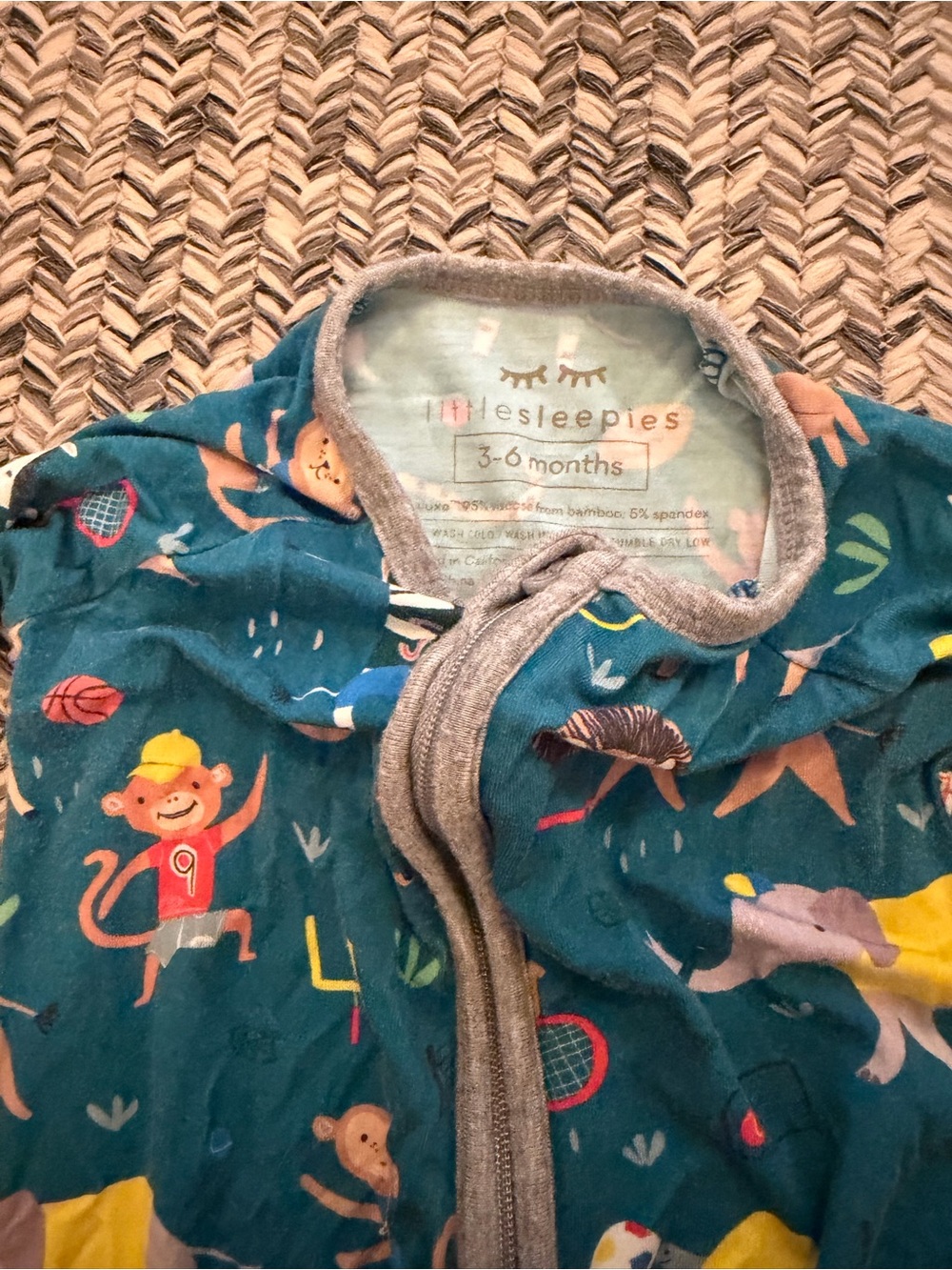 Little Sleepies Teal Animal Print One-Piece Footie - Picture 3 of 4